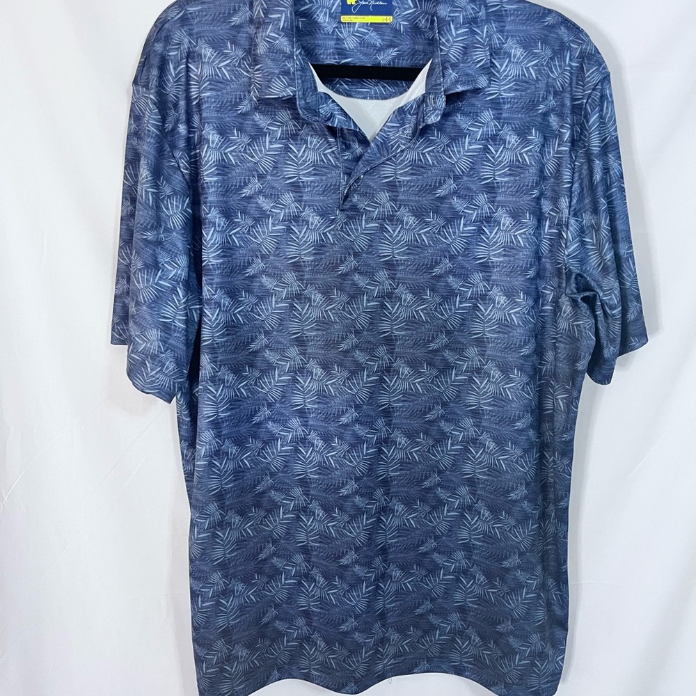 Jack Nicholson Navy Leaf Print Golf Polo Shirt Sz L